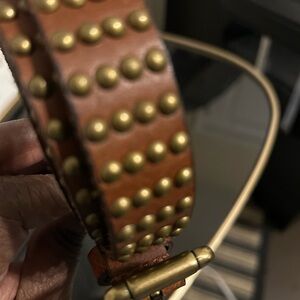 J Crew Y2K Leather Brown Studded  Boho Hippie  Belt Cowgirl Sz S Length 38